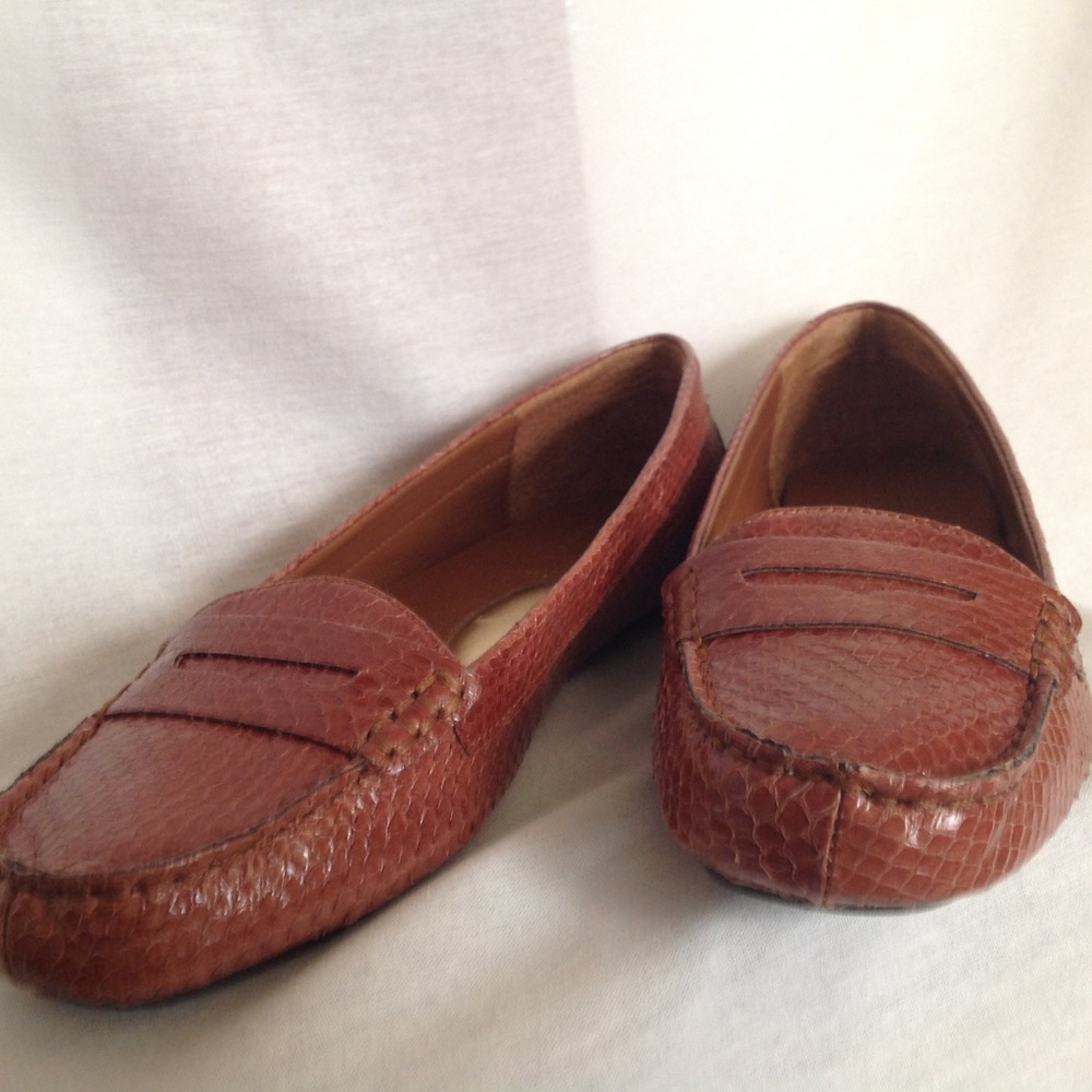 Ralph Lauren Corita Rust Snake Penny Loafer